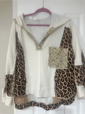 Whiskey Skies Cream Long Sleeve Contrast Printed Thermal Hooded Knit Top